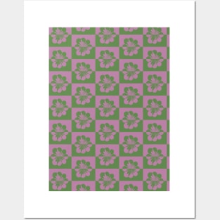 Retro Floral Pattern - Green Purple 2 Posters and Art